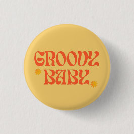 Retro 70s Mosterd Sinaasappel Hippie Groovy Baby Ronde Button 3,2 Cm