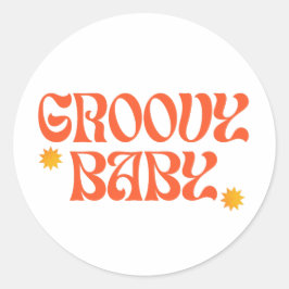 Retro 70s Mosterd Sinaasappel Hippie Groovy Baby Ronde Sticker