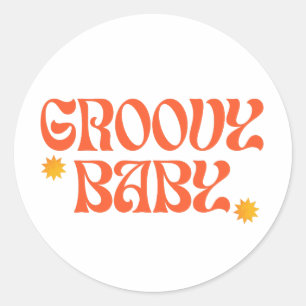 Retro 70s Mosterd Sinaasappel Hippie Groovy Baby Ronde Sticker