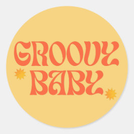 Retro 70s Mosterd Sinaasappel Hippie Groovy Baby Ronde Sticker