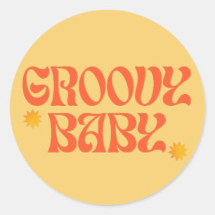 Retro 70s Mosterd Sinaasappel Hippie Groovy Baby Ronde Sticker