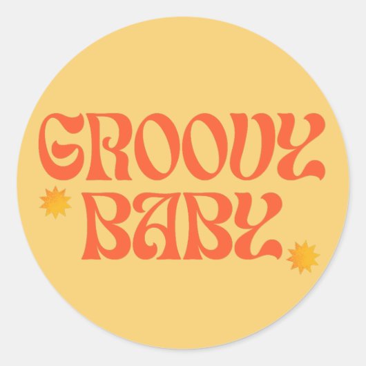Retro 70s Mosterd Sinaasappel Hippie Groovy Baby Ronde Sticker (Voorkant)