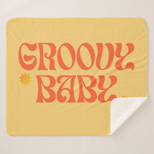Retro 70s Mosterd Sinaasappel Hippie Groovy Baby Sherpa Deken (Voorkant (horizontaal))
