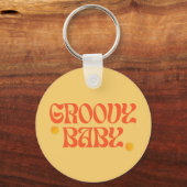 Retro 70s Mosterd Sinaasappel Hippie Groovy Baby Sleutelhanger (Voorkant)