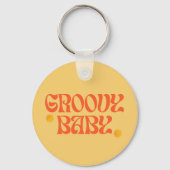 Retro 70s Mosterd Sinaasappel Hippie Groovy Baby Sleutelhanger (Achterkant)