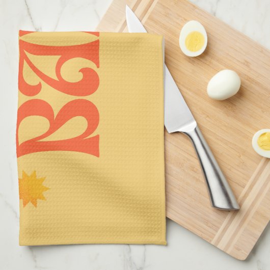 Retro 70s Mosterd Sinaasappel Hippie Groovy Baby Theedoek (Quarter Fold)