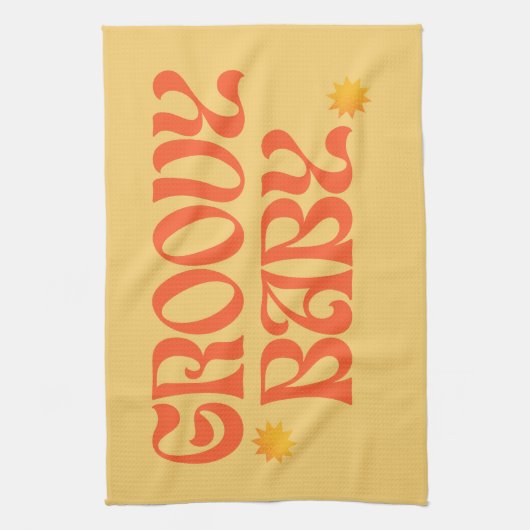 Retro 70s Mosterd Sinaasappel Hippie Groovy Baby Theedoek (Verticaal)