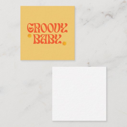 Retro 70s Mosterd Sinaasappel Hippie Groovy Baby Vierkante Visitekaartje (Voorkant / Achterkant)