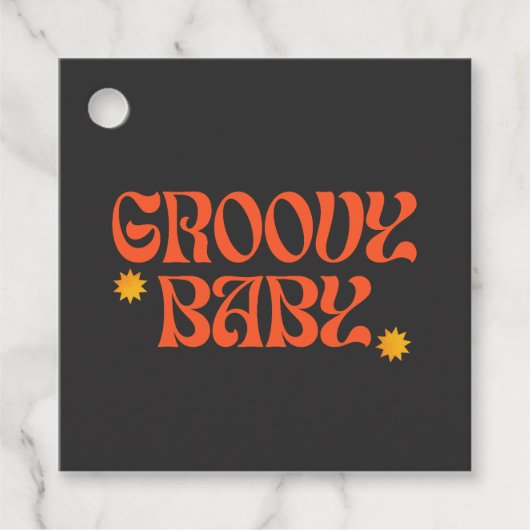 Retro 70s Mosterd Sinaasappel Zwart Hippie Groovy  Bedankjes Labels (Voorkant)