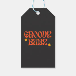 Retro 70s Mosterd Sinaasappel Zwart Hippie Groovy Cadeaulabel