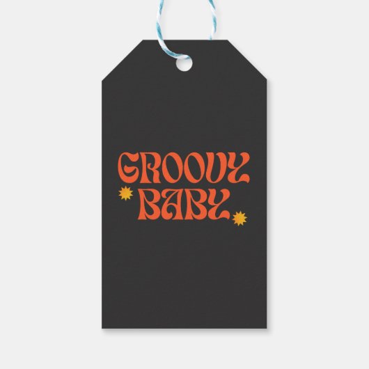 Retro 70s Mosterd Sinaasappel Zwart Hippie Groovy  Cadeaulabel (Achterkant)