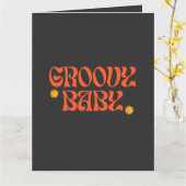 Retro 70s Mosterd Sinaasappel Zwart Hippie Groovy Kaart (Gele Bloem)