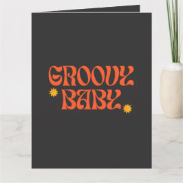 Retro 70s Mosterd Sinaasappel Zwart Hippie Groovy Kaart