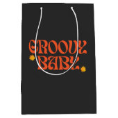 Retro 70s Mosterd Sinaasappel Zwart Hippie Groovy  Medium Cadeauzakje (Voorkant)