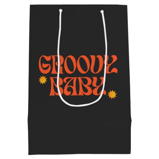 Retro 70s Mosterd Sinaasappel Zwart Hippie Groovy  Medium Cadeauzakje (Achterkant)