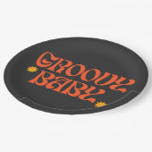 Retro 70s Mosterd Sinaasappel Zwart Hippie Groovy  Papieren Bordje (Gekanteld)