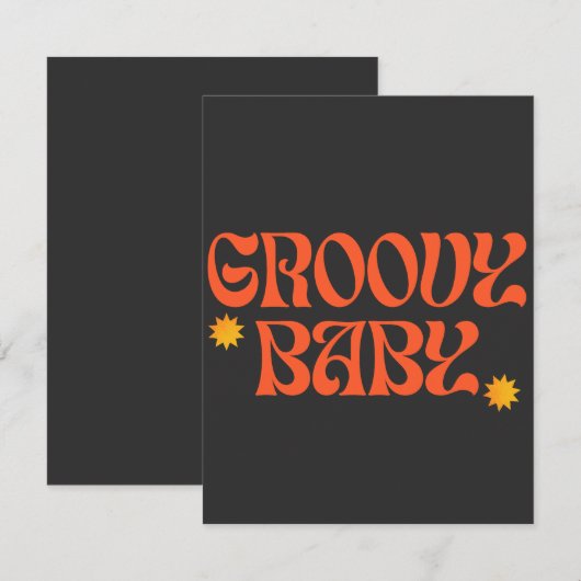 Retro 70s Mosterd Sinaasappel Zwart Hippie Groovy  RSVP Kaartje (Voorkant / Achterkant)