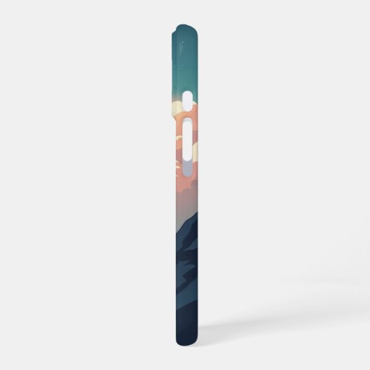 Retro 70s Mountainscape with Bright Clouds iPhone 16 Hoesje (Linkerkant)