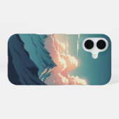 Retro 70s Mountainscape with Bright Clouds iPhone 16 Hoesje (Achterkant horizontaal)