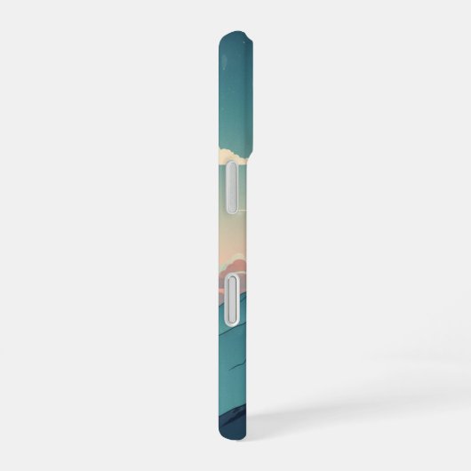 Retro 70s Mountainscape with Bright Clouds iPhone 16 Hoesje (Rechterkant)