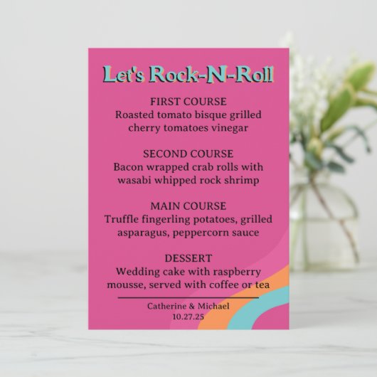 Retro 70s Music Cassettebandje Groovy Fuchsia Fun Menu (Staand voorkant)