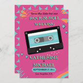 Retro 70s Music Cassettebandje Groovy Fuchsia Fun Save The Date (Voorkant / Achterkant)