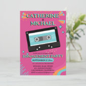Retro 70s muziek cassettebandje groovy fuchsia leu kaart (Staand voorkant)