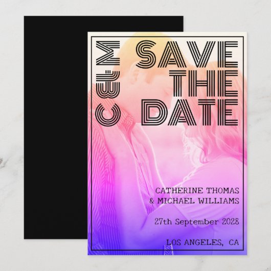 Retro 70s Naam Monogram en Foto Wedding Save The Date (Voorkant / Achterkant)