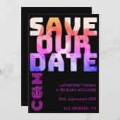 Retro 70s naam monogram en foto's bruiloft sparen save the date (Voorkant / Achterkant)