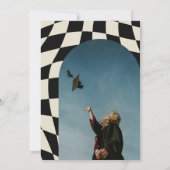 Retro 70s Navy Checkered Arch Foto Afstuderen Kaart (Achterkant)