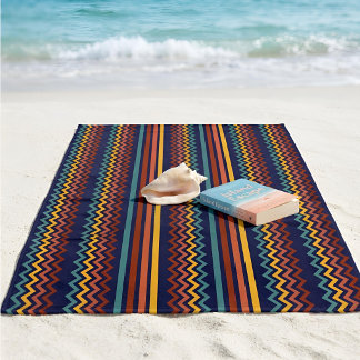 Retro 70s Navy Red & Yellow Geometric Stripe Strandlaken