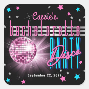 Retro 70's Neon Kijk Disco Ball Bachelorette Vierkante Sticker