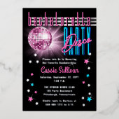 Retro 70's Neon look Disco Ball Bachelorette Party Folie Uitnodiging (Voorkant)