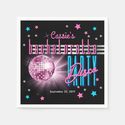 Retro 70's Neon look Disco Ball Bachelorette Party Servet (Voorkant)