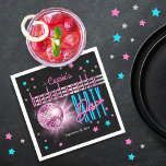 Retro 70's Neon look Disco Ball Bachelorette Party Servet<br><div class="desc">Neem een reis terug naar de jaren '70 en feest aan de wilde kant met deze retrodisco bal "Welkom" naar [name's] "Bachelorette Disco Party"-ontwerp in roze, elektrisch blauw en inclusief roze en zilveren toontekst met roze, blauwe en zilvertoon (geen folie) sterren — allemaal op een zwarte achtergrond. Merk op dat...</div>