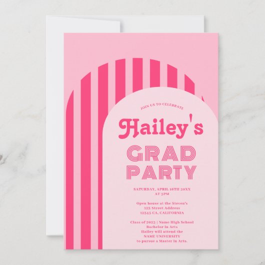  retro 70s neonroze  foto afstuderen kaart (Voorkant)