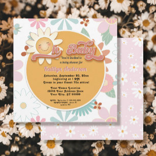 Retro 70s Oh Baby Daisy Pink Peach Girl Shower Kaart