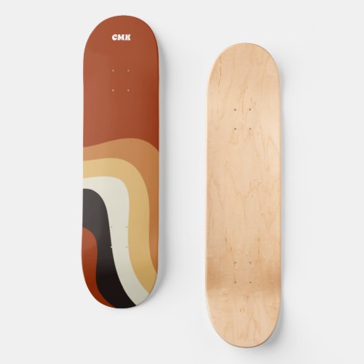 Retro 70s Oranje Abstract Groovy Hippie Monogram Persoonlijk Skateboard (Voorkant)