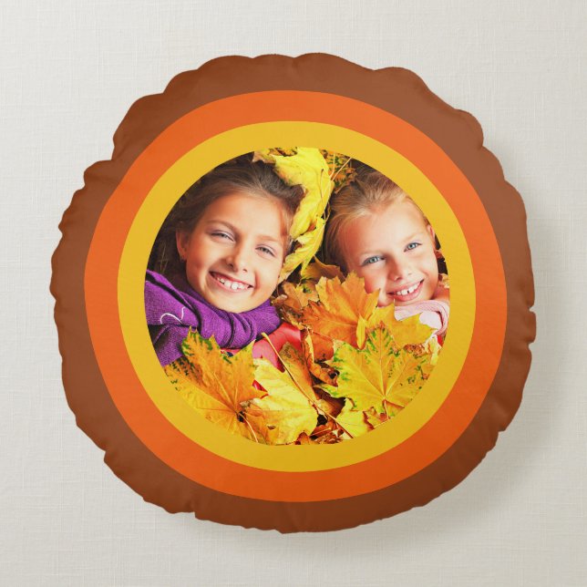 Retro 70's Oranje bruine foto rondreis Rond Kussen (Voorkant)