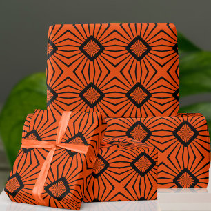 Retro 70s Oranje en zwart omslagpapier Cadeaupapier