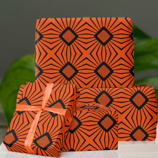 Retro 70s Oranje en zwart omslagpapier Cadeaupapier