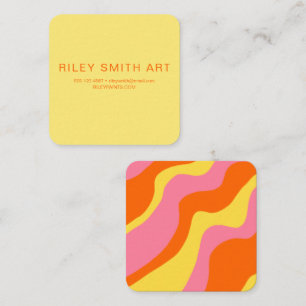 Retro 70s Oranje Geel Roze Abstract kleurrijk Vierkante Visitekaartje