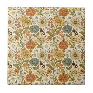 Retro 70s Oranje Gele Madeliefjes Bloemen Boho Pat Tegeltje
