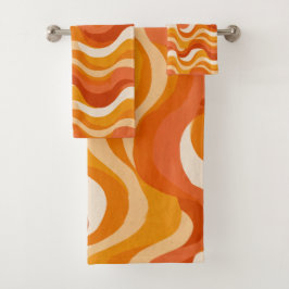 Retro 70s oranje mosterd golf abstract patroon bad handdoek
