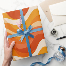 Retro 70s Oranje Mosterd Golf Abstract Patroon Cadeaupapier
