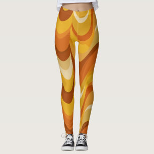 Retro 70s Oranje Mosterd Golf Abstract Patroon Leggings