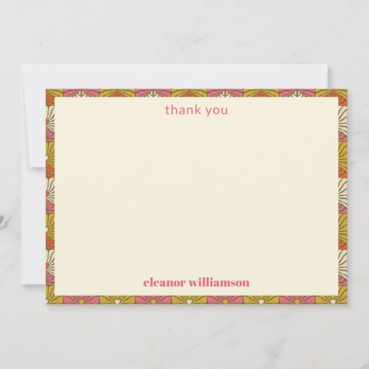 Retro 70s Oranje Roze Bloemig Bruiloft Feest Custo Bedankkaart (Voorkant)