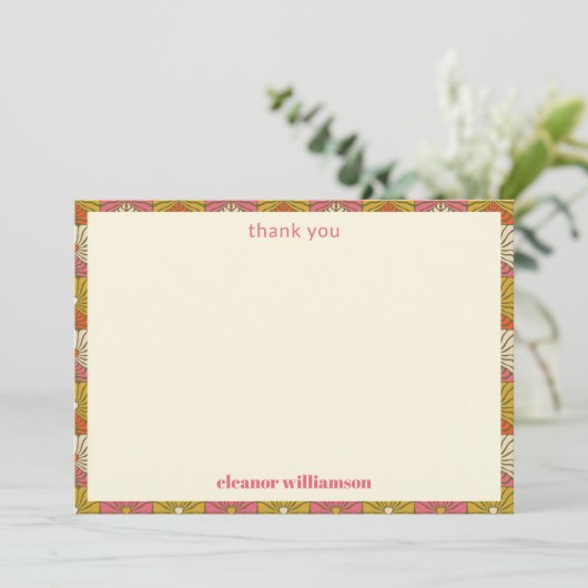 Retro 70s Oranje Roze Bloemige Bruiloft Custom Bedankkaart (Staand voorkant)