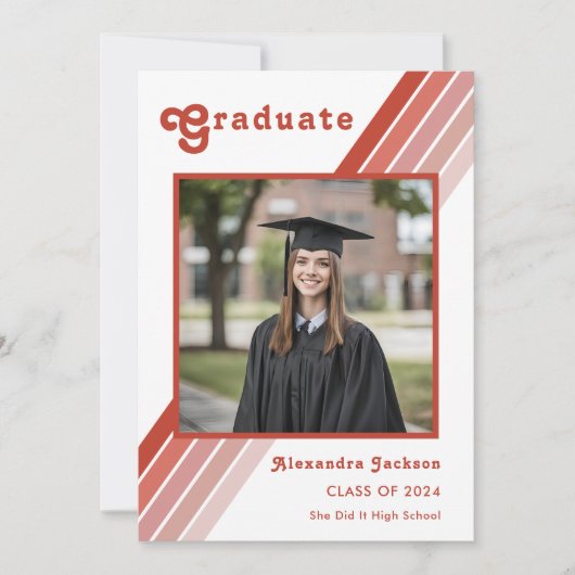 Retro 70's Oranje Stripe Afstudeerder Foto Afstude Aankondiging (Voorkant)