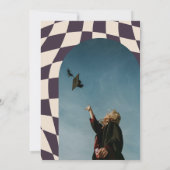 Retro 70s Paarse geruite boog foto Afstuderen Kaart (Achterkant)